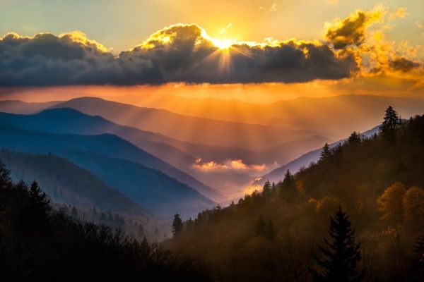 Great Smoky Mountains National Park between North Carolina and Tennessee