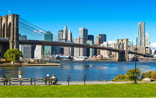 New York City in an RV crossing the Brooklyn Bridge