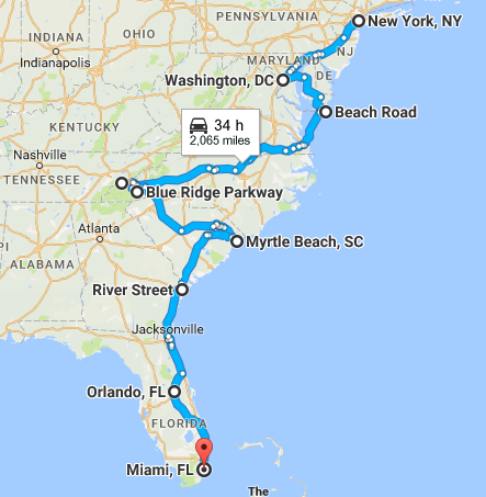 Road Trips New York to Miami