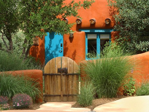 Santa Fe Home with Blue Door