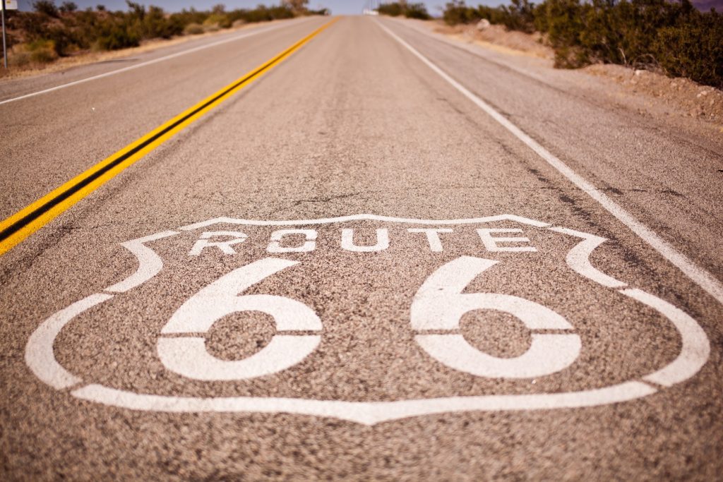 Route 66 sign painted on the road